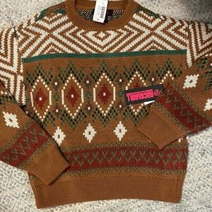 Holiday Crew Neck Sweater in Brown and Green